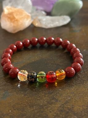 Feng Shui Cinnabar Chakra Bracelet with Multicolor Accent Beads